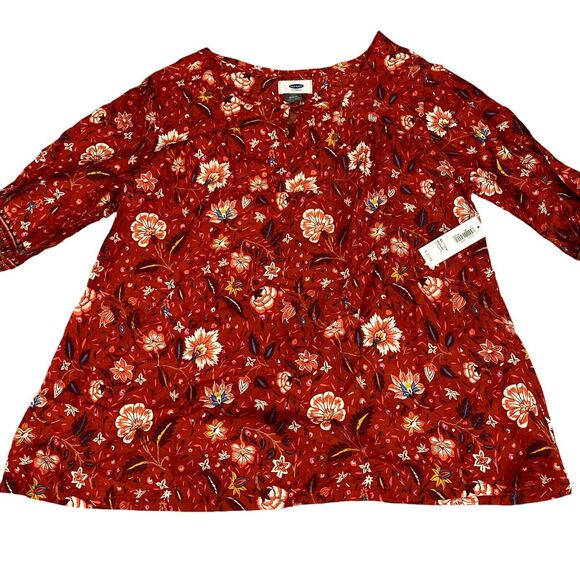 Old Navy Blouse Girls XL (14) Orange Rust Floral Boho 3/4 Sleeve Pullover - Picture 8 of 13